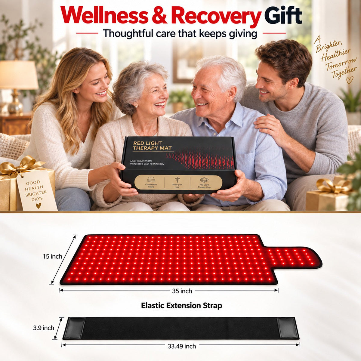 Morfone Red Light Mat for Body, 35" x 15" Red Light Pad, 660nm & 850nm
