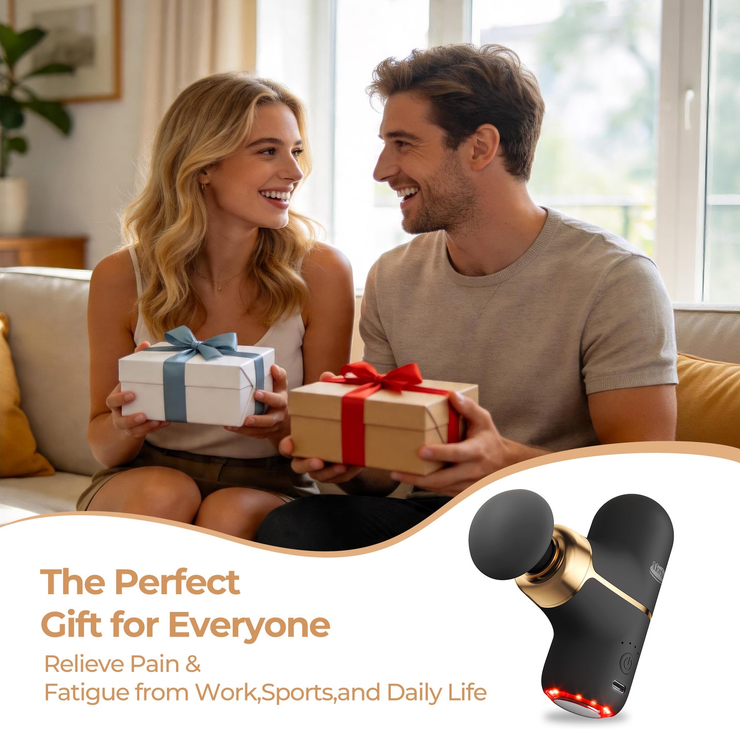 Morfone Mini Massage Gun with Red Light & Heat, Portable Deep Tissue Massager with 4 Heads for Home Office Travel, Black