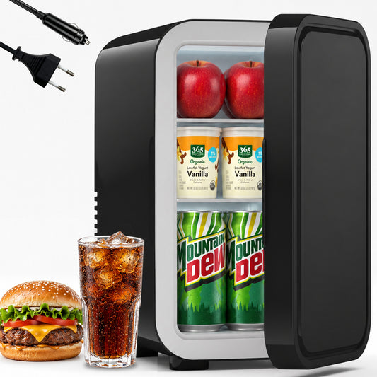 Mini Fridge, 6 Liter/8 Can Small Refrigerator, AC/DC Portable Skincare Fridge for Bedroom, Dorm, Office, Car, Black