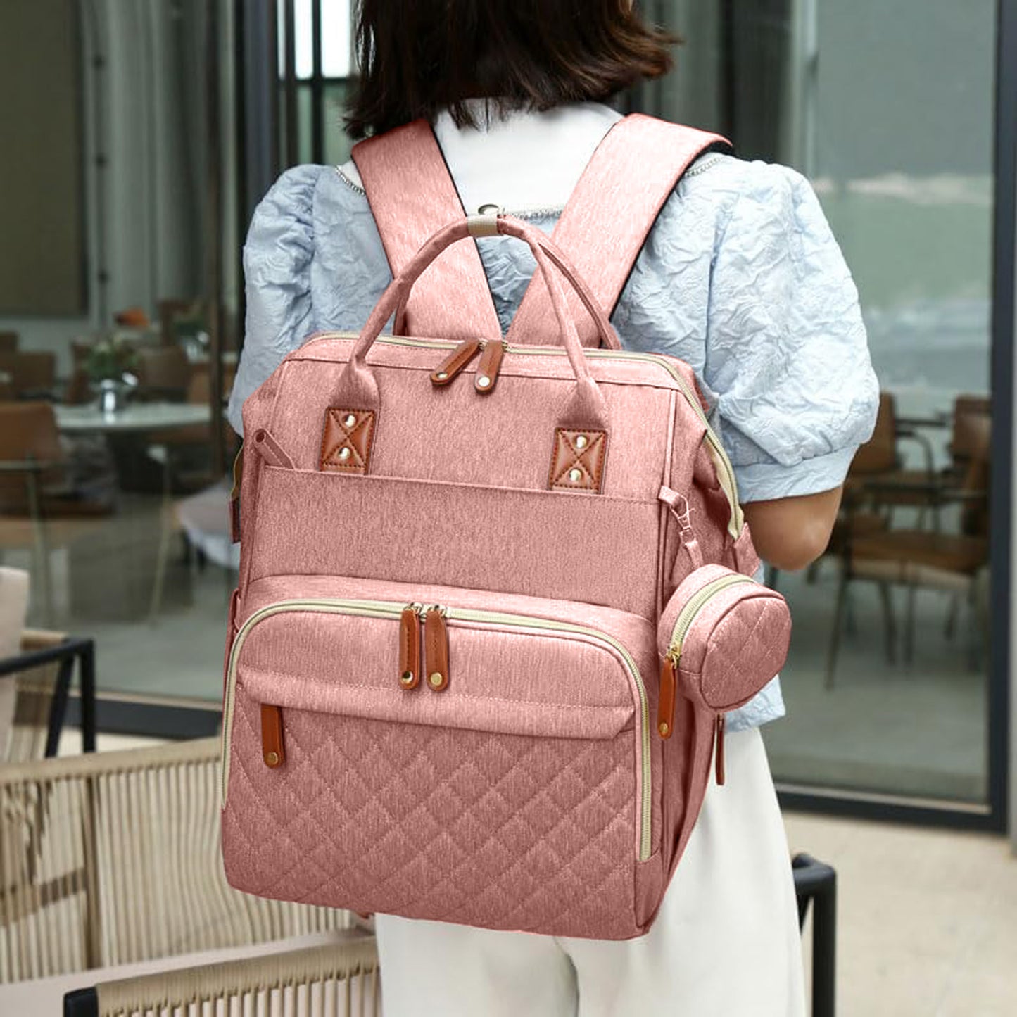 Morfone Baby Diaper Bag Backpack, Multifunction Waterproof Baby Bag with USB Charging Port, Stroller Straps & Pacifier Case Unisex, Pink