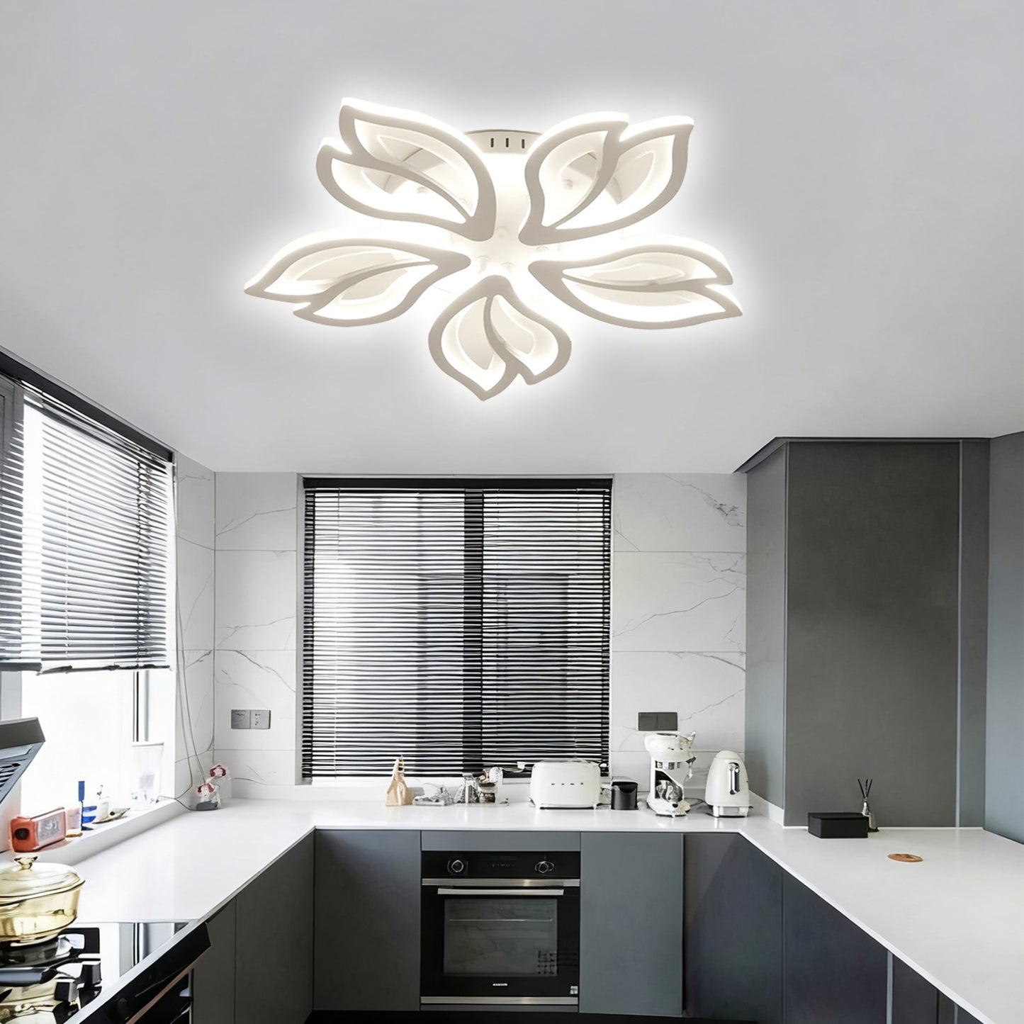Anoak Ceiling Light,Dimmable Modern LED Ceiling Light with Remote, 23.6" 5-Petal Flower Light Fixtures for Living Room, Dining Room, Bedroom, Kitchen