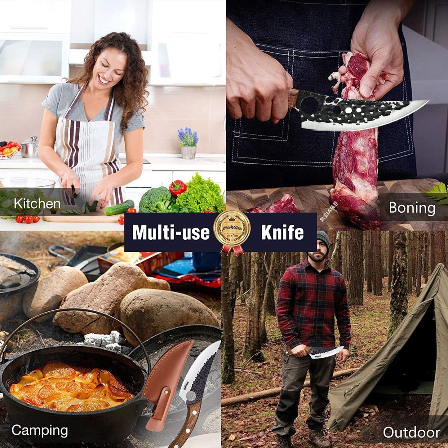 ACMETOP Viking Knife with Sheath - Hand Forged Butcher Knife for Meat Cutting - High Carbon Steel Meat Knives- Multipurpose Japanese Chef Knives for Camping, Outdoor, BBQ, Gift for Men and Women