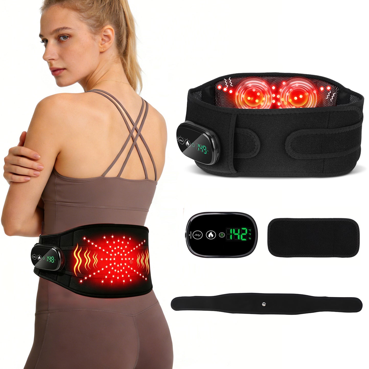 Morfone Cordless Heating Pad with Massager for Back, Portable Lower Back Massager with 3 Heat & 3 Vibration, Wearable Heat Belt Gift for Women Men