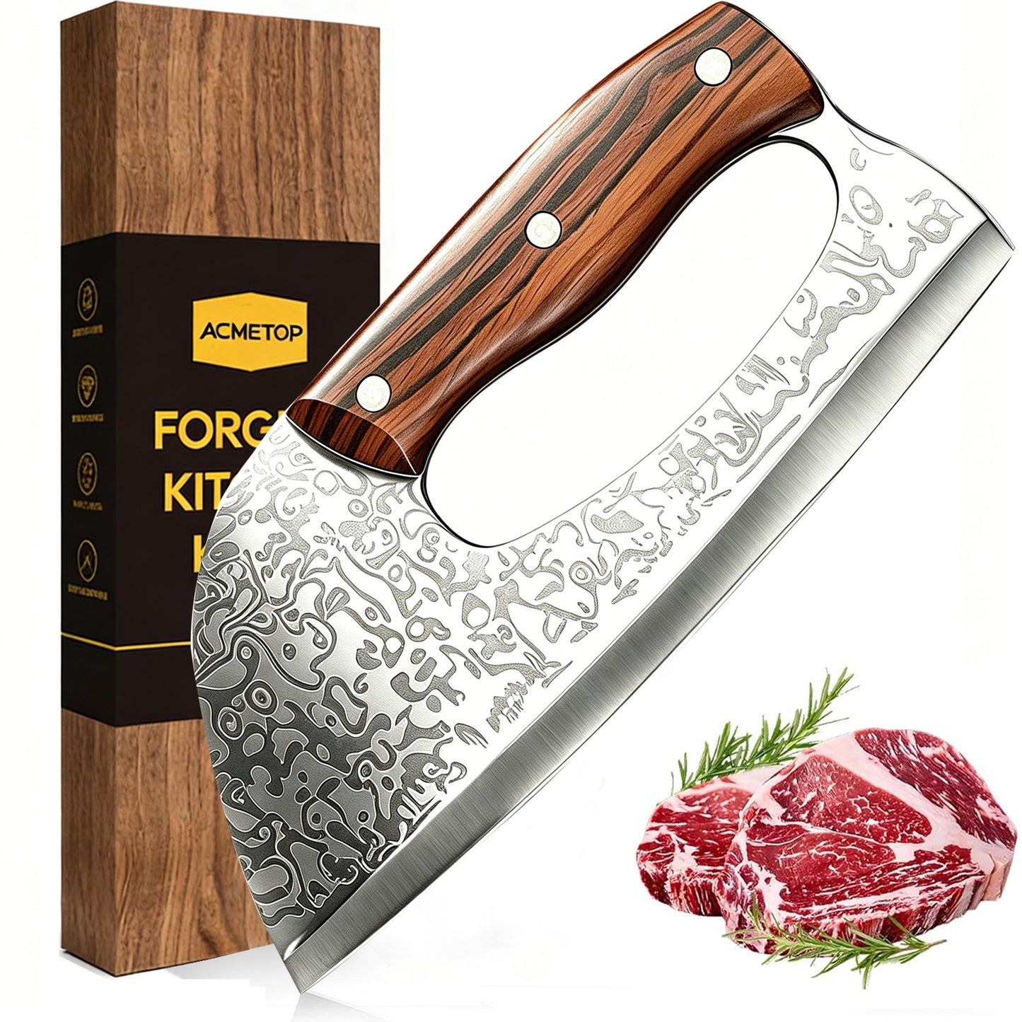 ACMETOP Kitchen Knife Meat Cleaver Knife Unique Effort Saving Chef Knife Professional Stainless Steel Butcher Knife for Meat Vegetable Father Mother Christmas Gift