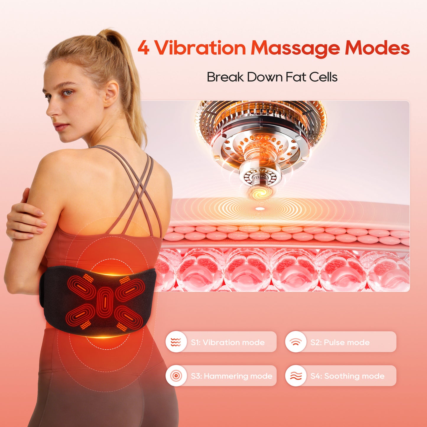 Morfone Cordless Red Light Belt with 3 Heat & 4 Vibration Massage, 660nm & 850n Infrared Red Light Back Massager Belt, Heating Pad for Back Waist Shoulder Leg Knee