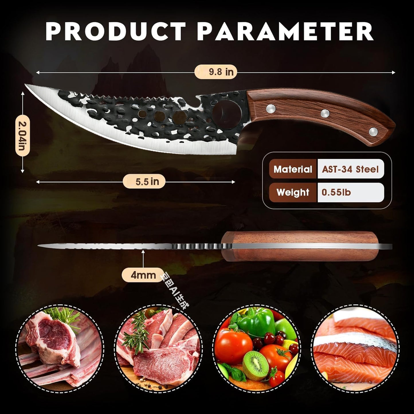 ACMETOP Viking Knife with Sheath - Hand Forged Butcher Knife for Meat Cutting - High Carbon Steel Meat Knives- Multipurpose Japanese Chef Knives for Camping, Outdoor, BBQ, Gift for Men and Women