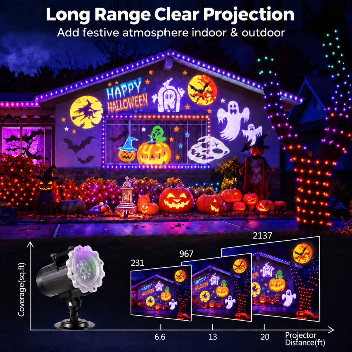 Morfone Halloween Projector Lights Outdoor with 16 HD Effect, Waterproof Holiday Projector Lights for Halloween Xmas Party Garden Yard Decor