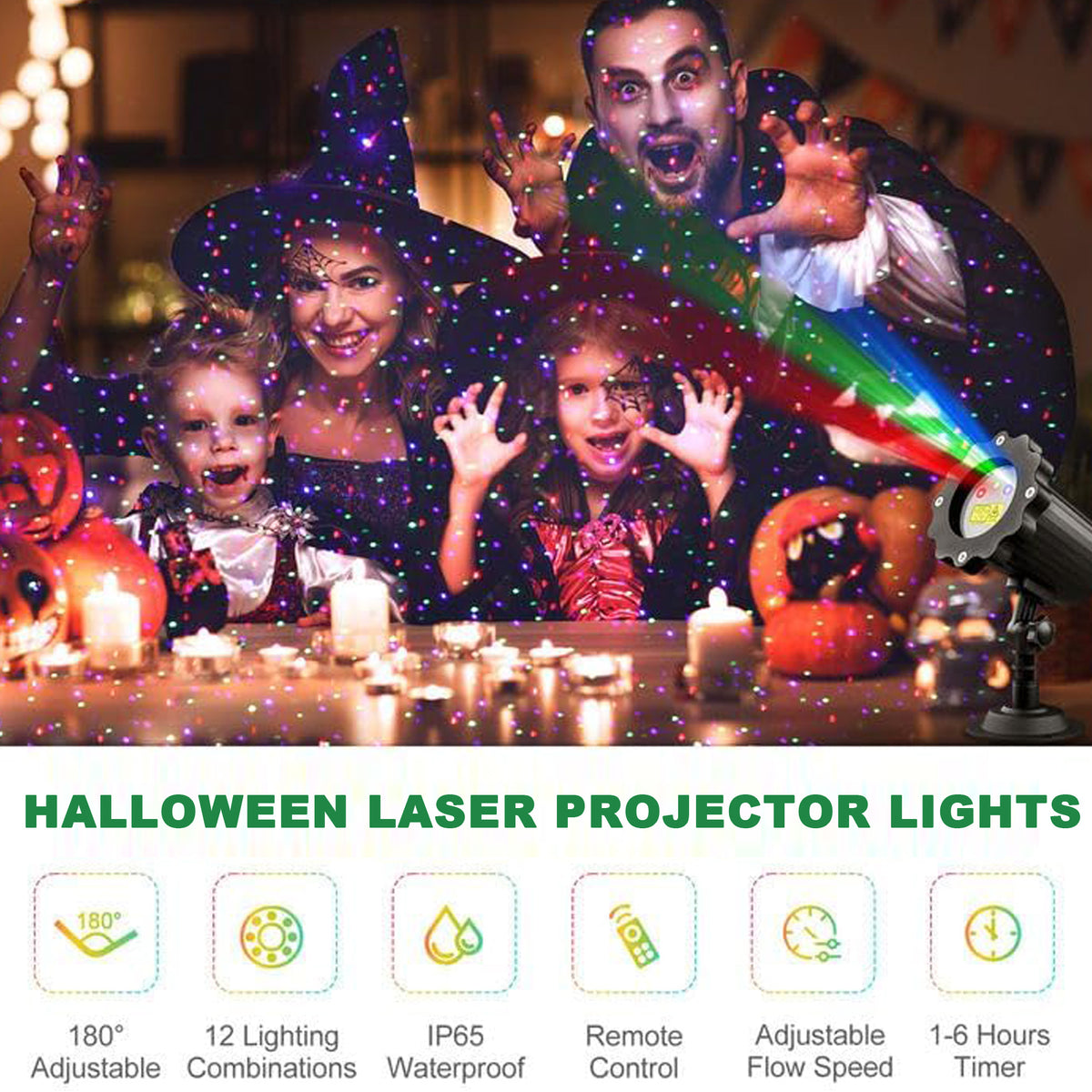 Morfone Halloween Projector Lights Outdoor with Remote Control, 12 Effect Moving RGB Lights Show Waterproof Holiday Projector Lights for Party Garden New Year Decor