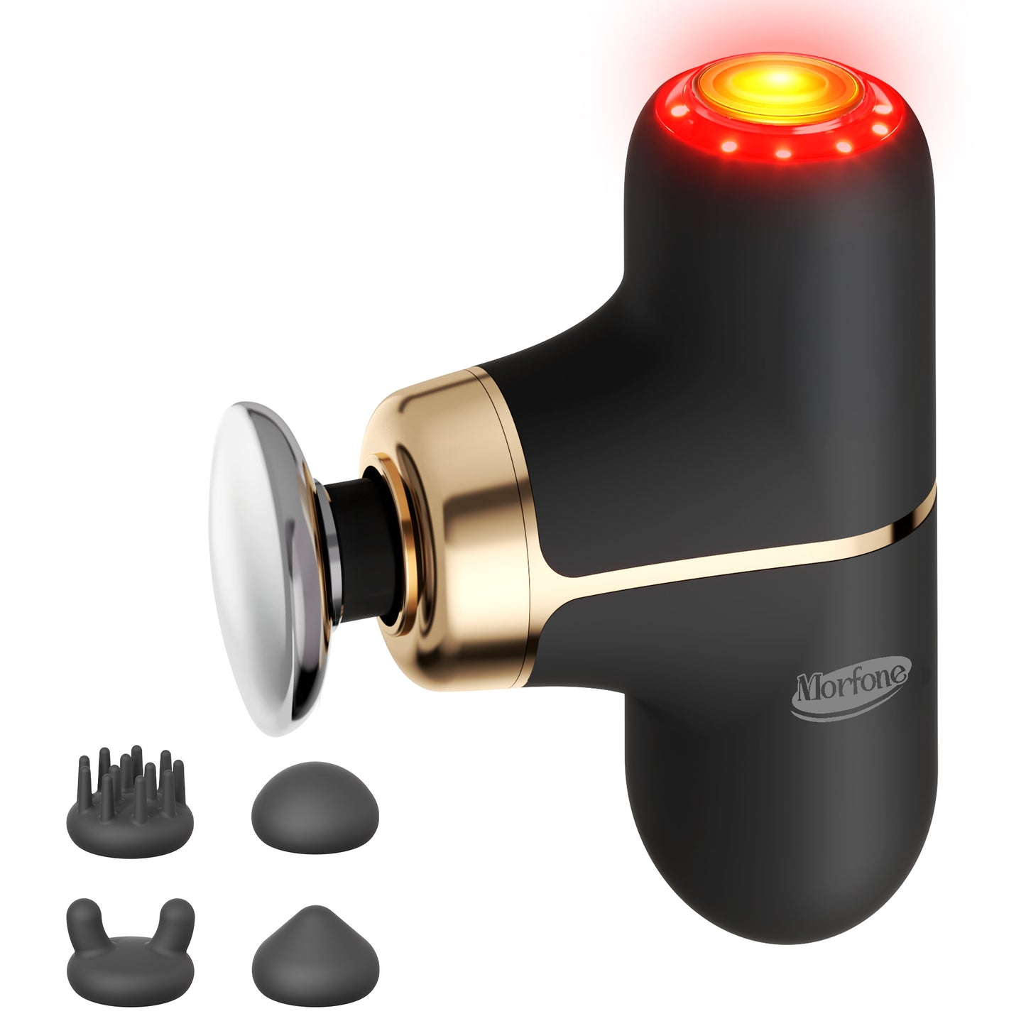Morfone Mini Massage Gun with Red Light & Heat, Portable Deep Tissue Massager with 4 Heads for Home Office Travel, Black