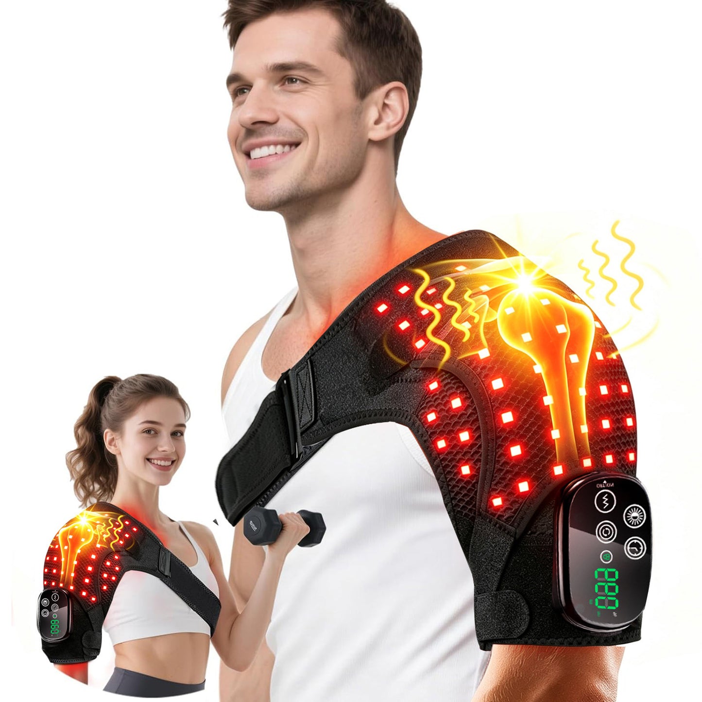 Morfone Cordless Red Light Shoulder Wrap with 3 Heat & 3 Vibration, Shoulder Massager Heating Pad, 660nm Red & 850nm near-Infrared Light,Black