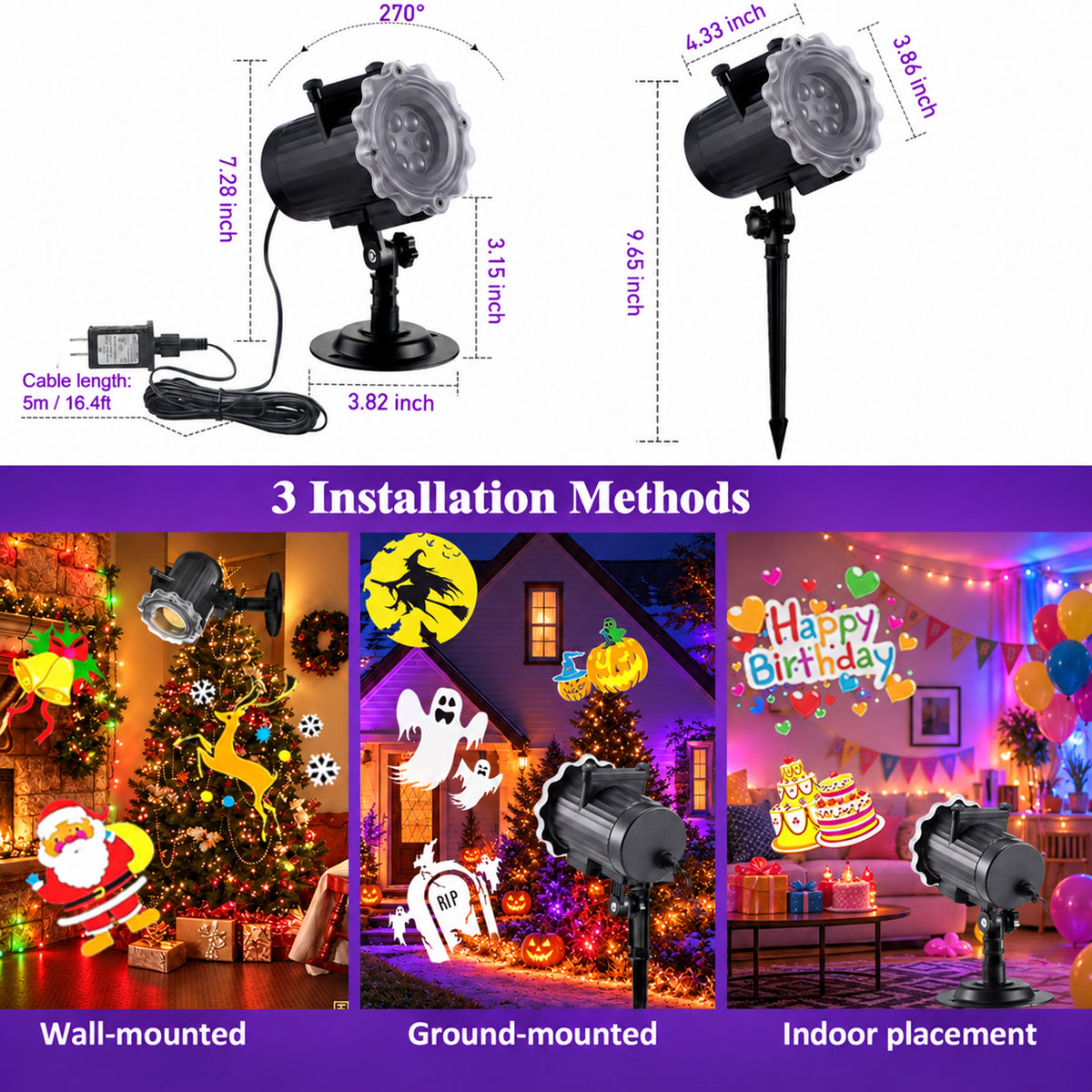 Anoak Halloween Projector Lights Outdoor, 16 HD Slides Waterproof Holiday Projector with Remote for Halloween Xmas Party Garden Yard Decor