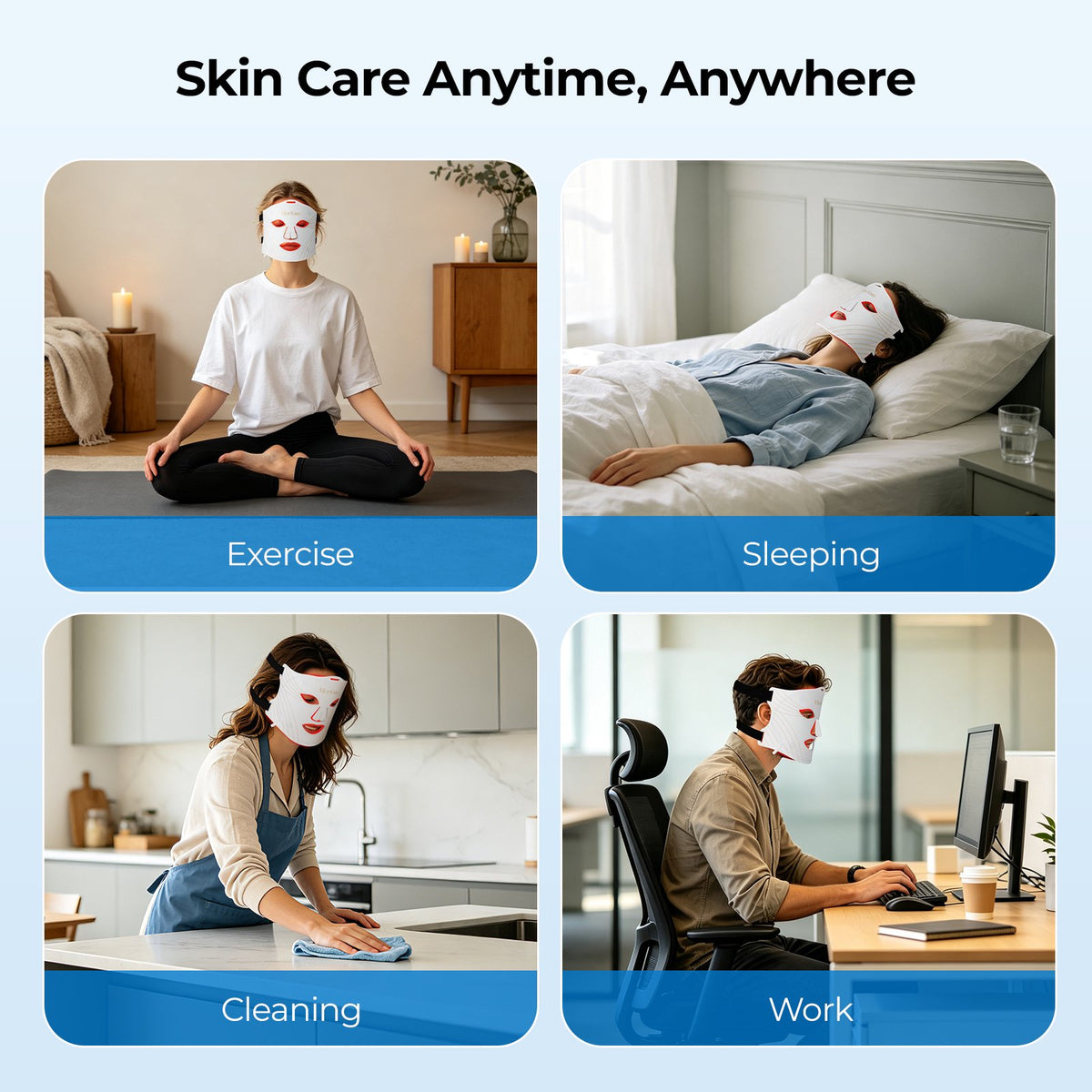Morfone Red Light Therapy for Face with Cooling Gel Pack, 4 Modes LED Face Mask, 850nm NIR & 660nm Red Light Mask Home Travel Gift