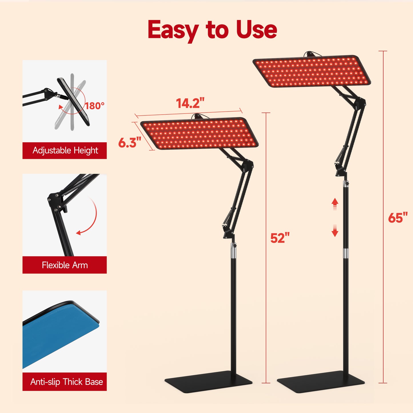 Morfone Red Light Lamp for Body Face, 660nm 850nm 940nm Infrared Light Lamp Panel with Adjustable Stand, Idea Gift for Women Men