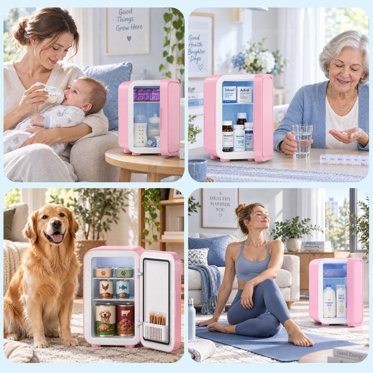 Mini Fridge, 6 Liter/8 Can Small Refrigerator, AC/DC Portable Skincare Fridge for Bedroom, Dorm, Office, Car, Pink