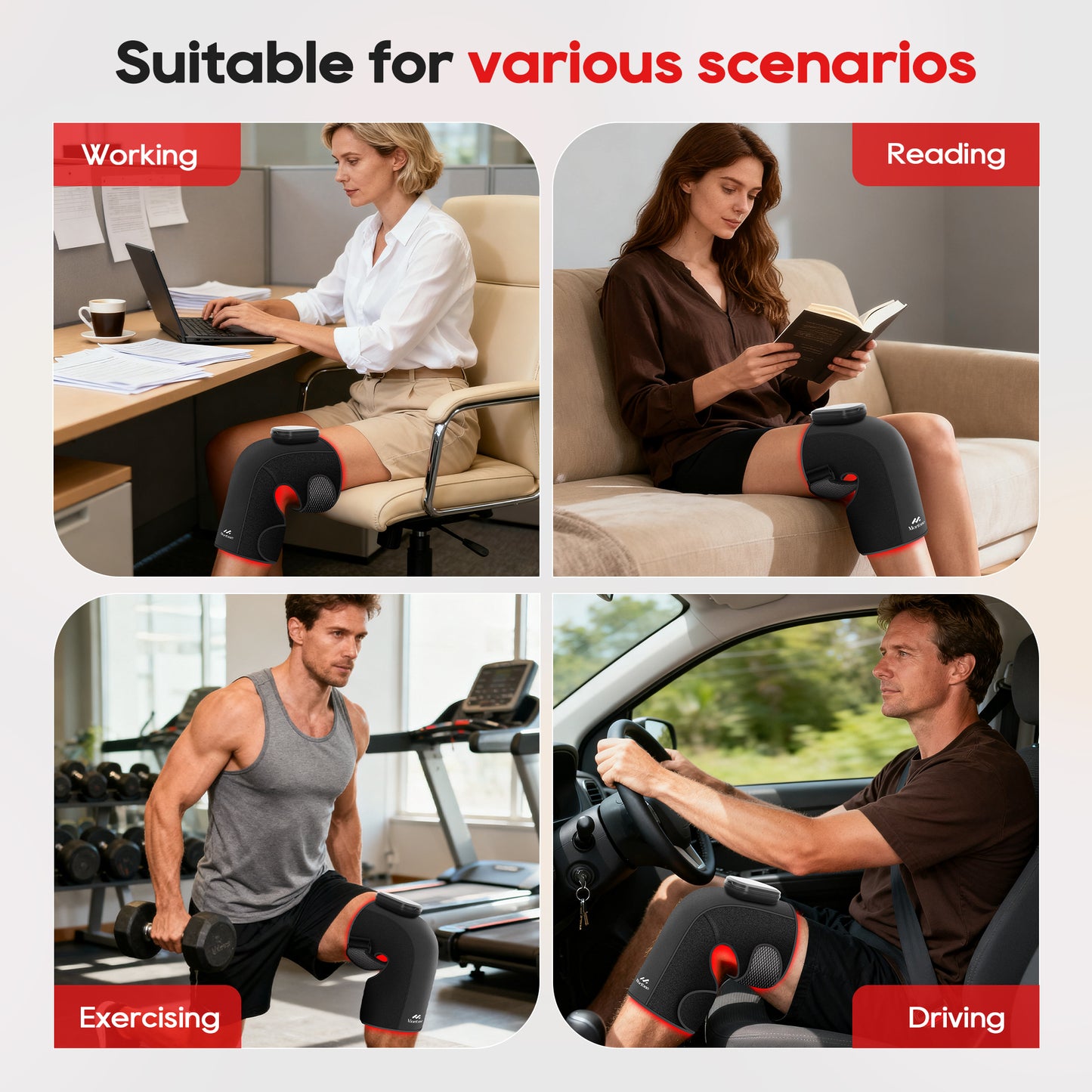 Morfone Cordless Red Light Knee Massager with 3 Heat & 3 Vibration, 660nm & 850nm Infrared Light Knee Brace with Timer，Ideal Gift for Women Man