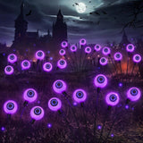 Morfone Halloween Decorations Outdoor, 2 Pack 12 LEDs Solar Scary Eyeball Lights, Waterproof Eyeball Swaying Firefly Lights, Halloween Path Lights for Garden Yard Party, Purple