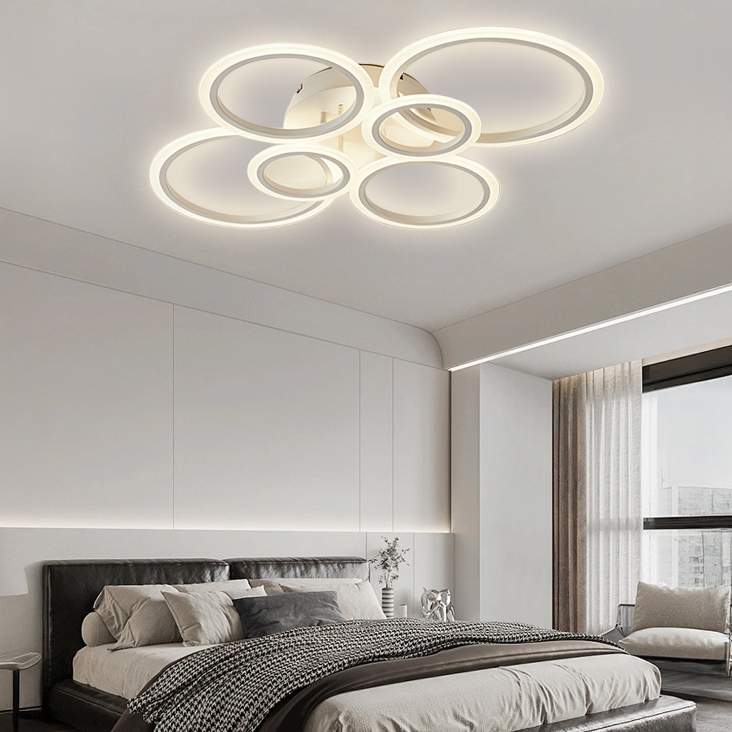 Anoak Ceiling Light, Dimmable Modern LED Ceiling Light with Remote Control, 30.7" 6-Ring Light Fixture for Living Room, Dining Room, Bedroom, Kitchen