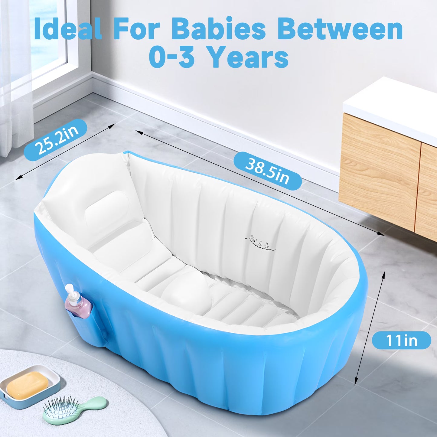 Anoak Inflatable Baby Bathtub for Newborn to Toddler, Portable Travel Infant Baby Bath Tub, Toddler Bathtub with Air Pump, Foldable Non-Slip Shower Basin Collapsible Baby Tub, Blue