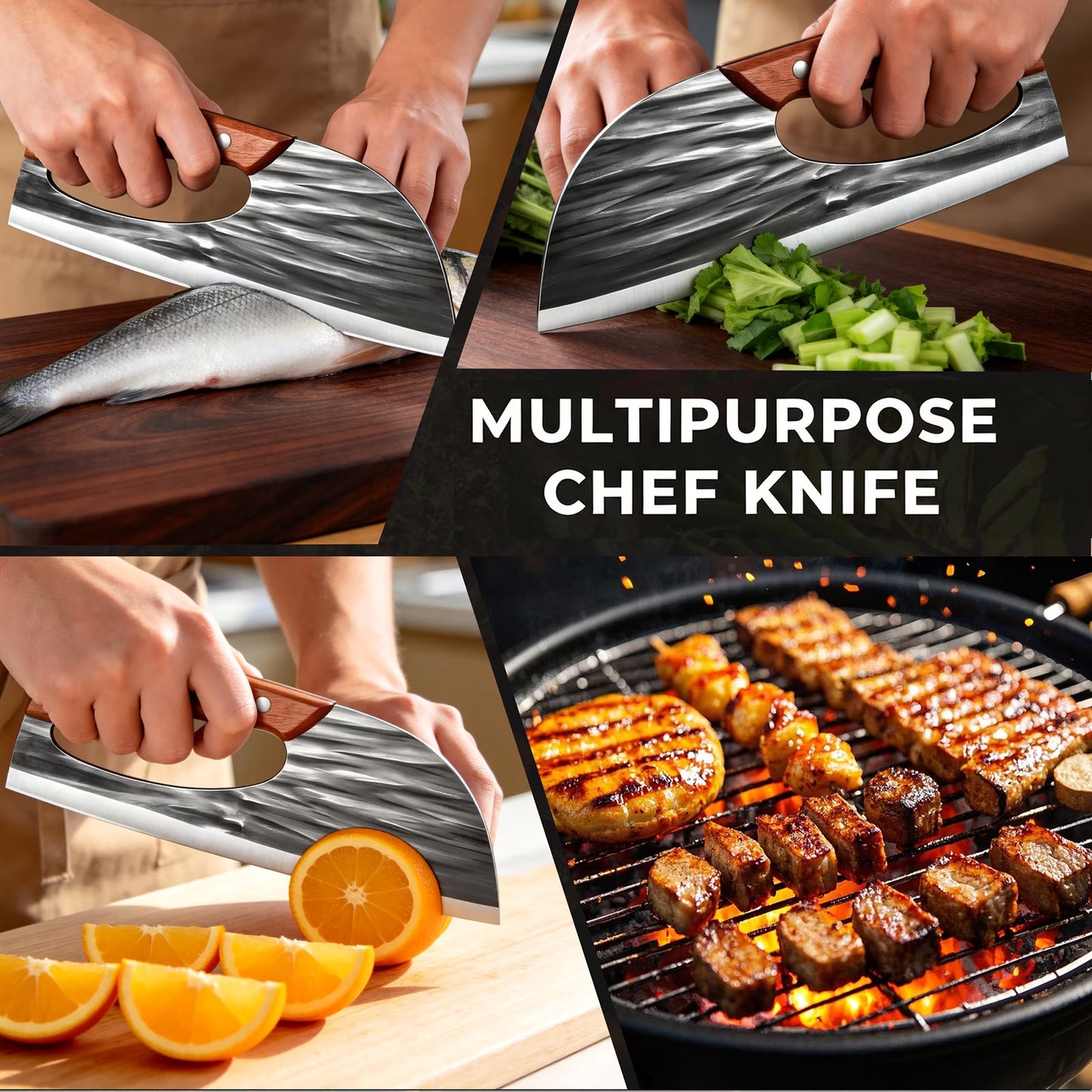 ACMETOP Chef Knife, High Carbon Steel Kitchen Knife for Meat Cutting, Slicing, Camping, BBQ – Essential Kitchen Tool