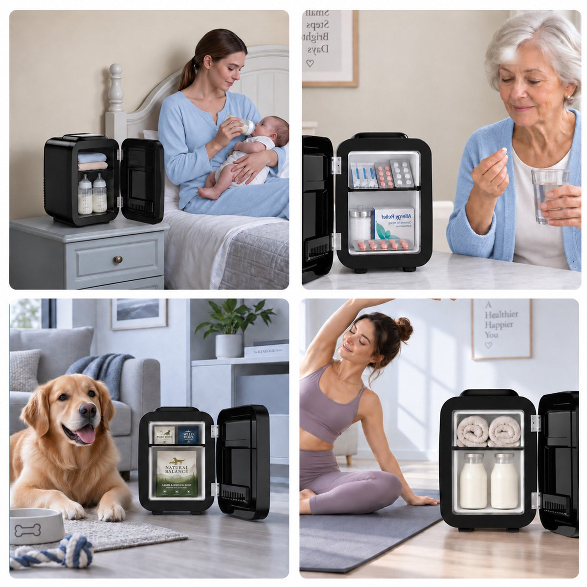 BEICHEN Mini Fridge, 4 Liter/6 Can Small Fridge for Bedroom, Car, Office, Brushed Finish, AC/DC