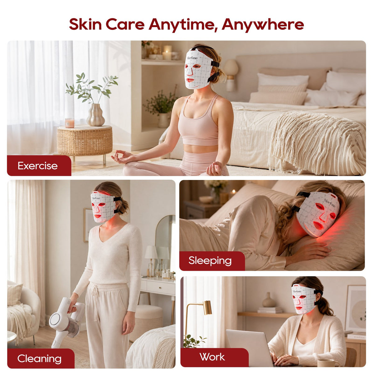 Morfone Red Light Therapy for Face, 7 Modes LED Face Mask, 300 LED Red Light Mask, 630nm & 850nm NIR