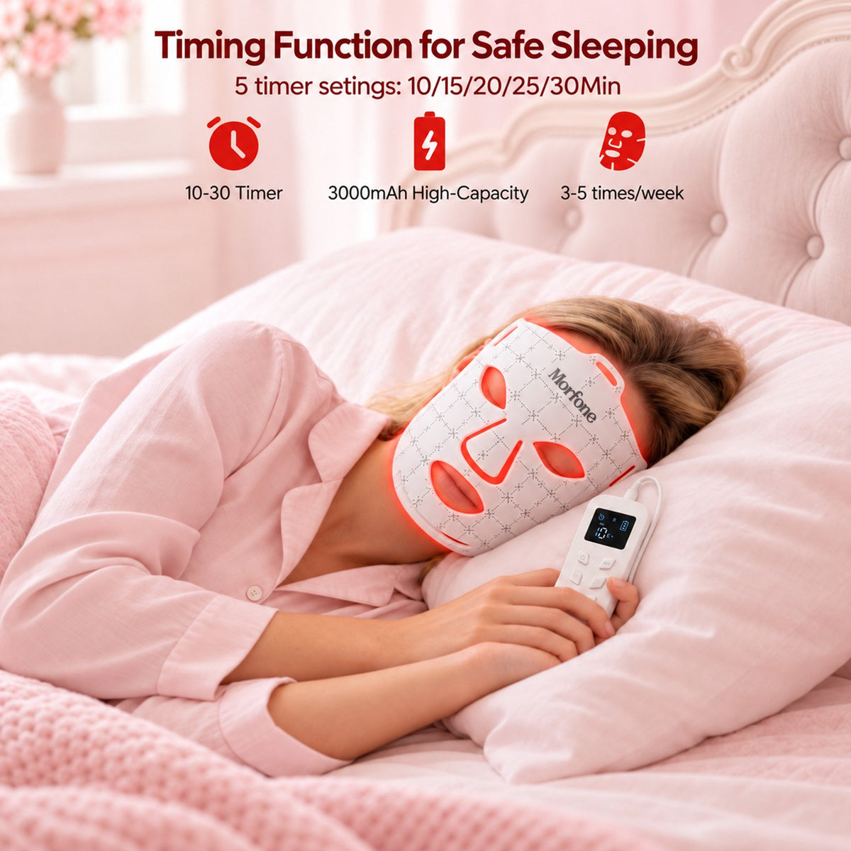 Morfone Red Light Therapy for Face, 7 Modes LED Face Mask, 300 LED Red Light Mask, 630nm & 850nm NIR