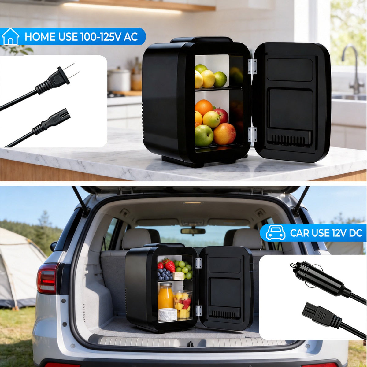 BEICHEN Mini Fridge, 4 Liter/6 Can Small Fridge for Bedroom, Car, Office, Brushed Finish, AC/DC
