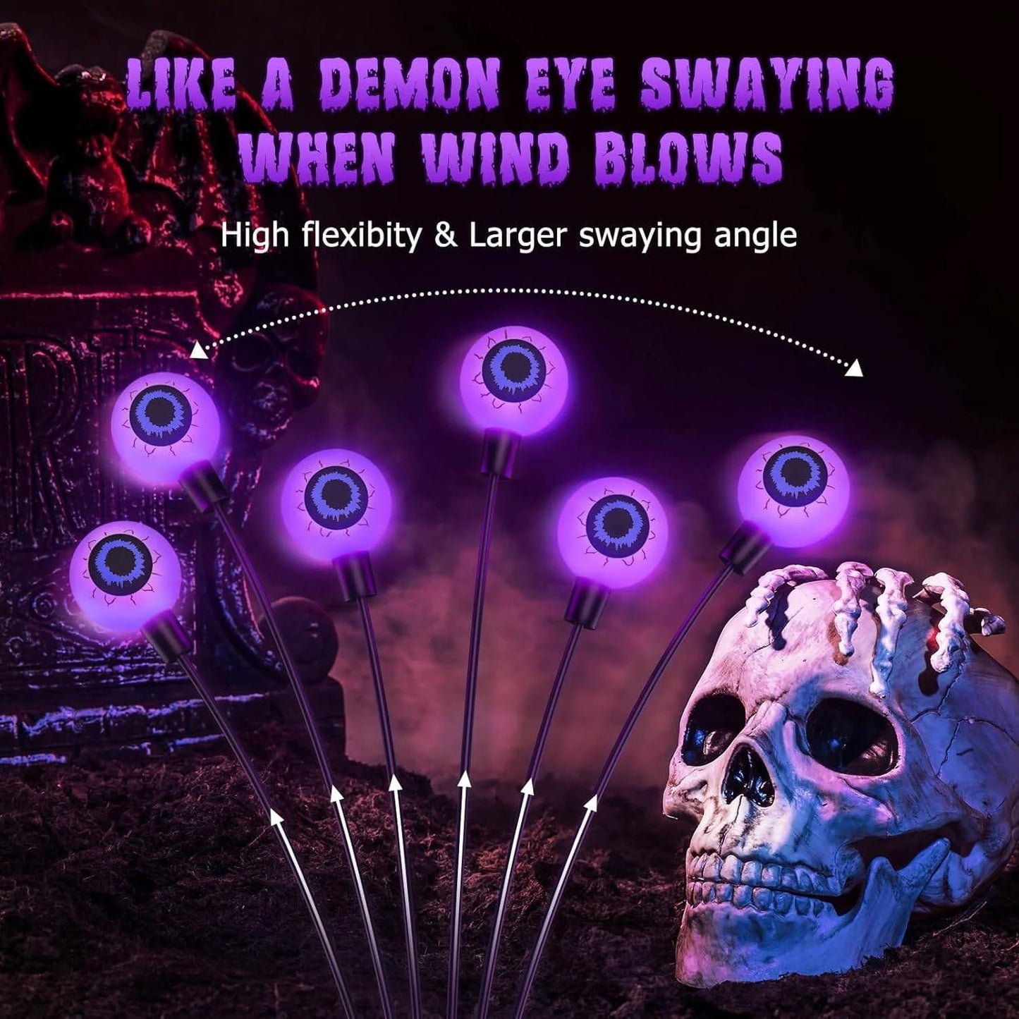 Morfone Halloween Decorations Outdoor, 2 Pack 12 LEDs Solar Scary Eyeball Lights, Waterproof Eyeball Swaying Firefly Lights, Halloween Path Lights for Garden Yard Party, Purple