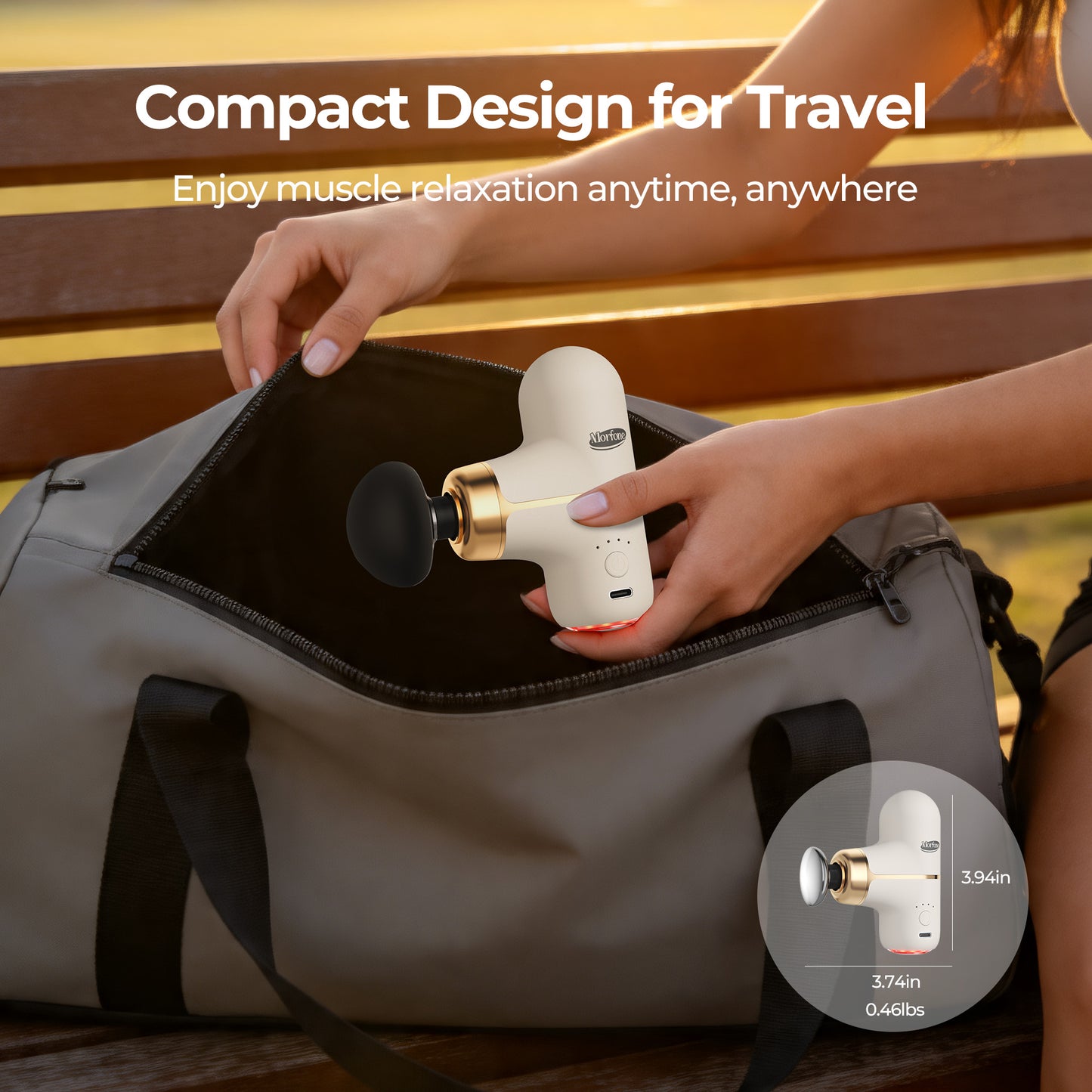 Morfone Mini Massage Gun with Red Light & Heat, Portable Deep Tissue Massager with 4 Heads for Home Office Travel
