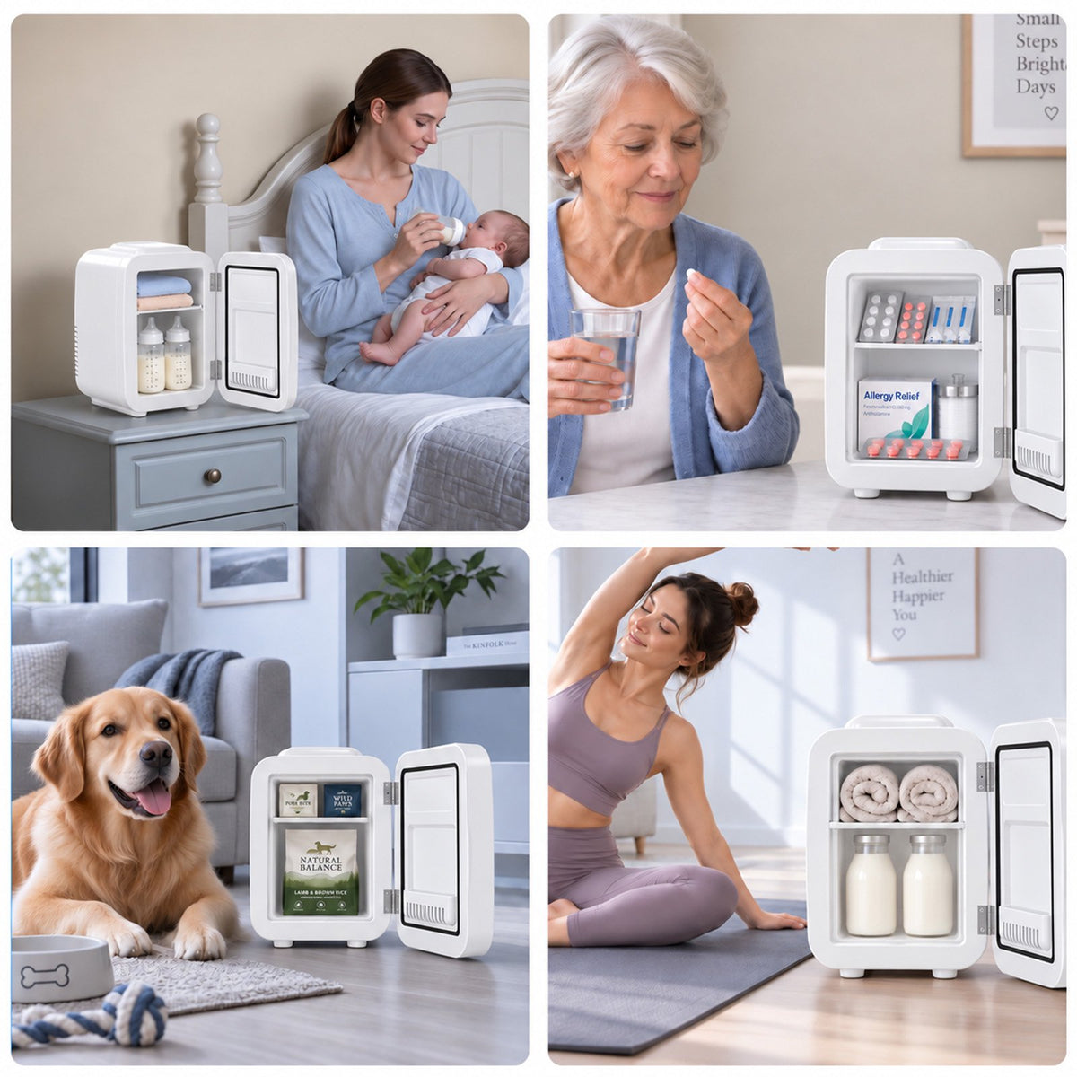 BEICHEN Mini Fridge, 4 Liter/6 Can Small Fridge for Bedroom, Car, Office, Brushed Finish, AC/DC