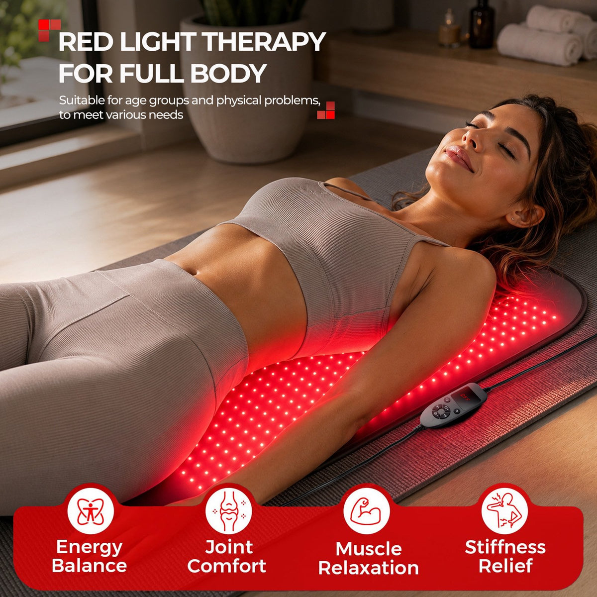 Morfone Red Light Mat for Body, 31" x 14" Red Light Pad, 660nm & 850nm