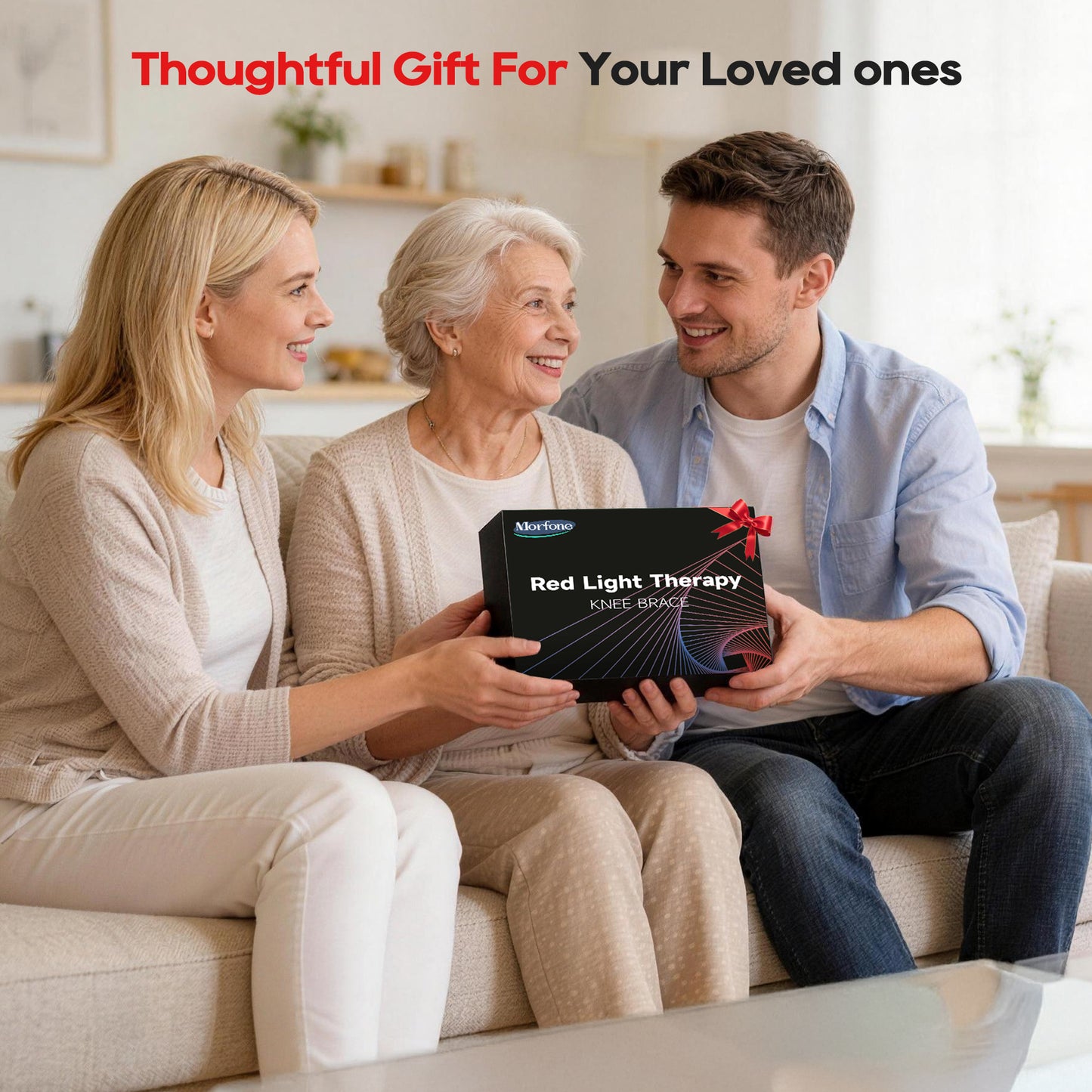Morfone Cordless Red Light Knee Massager with 3 Heat & 3 Vibration, 660nm & 850nm Infrared Light Knee Brace with Timer，Ideal Gift for Women Man