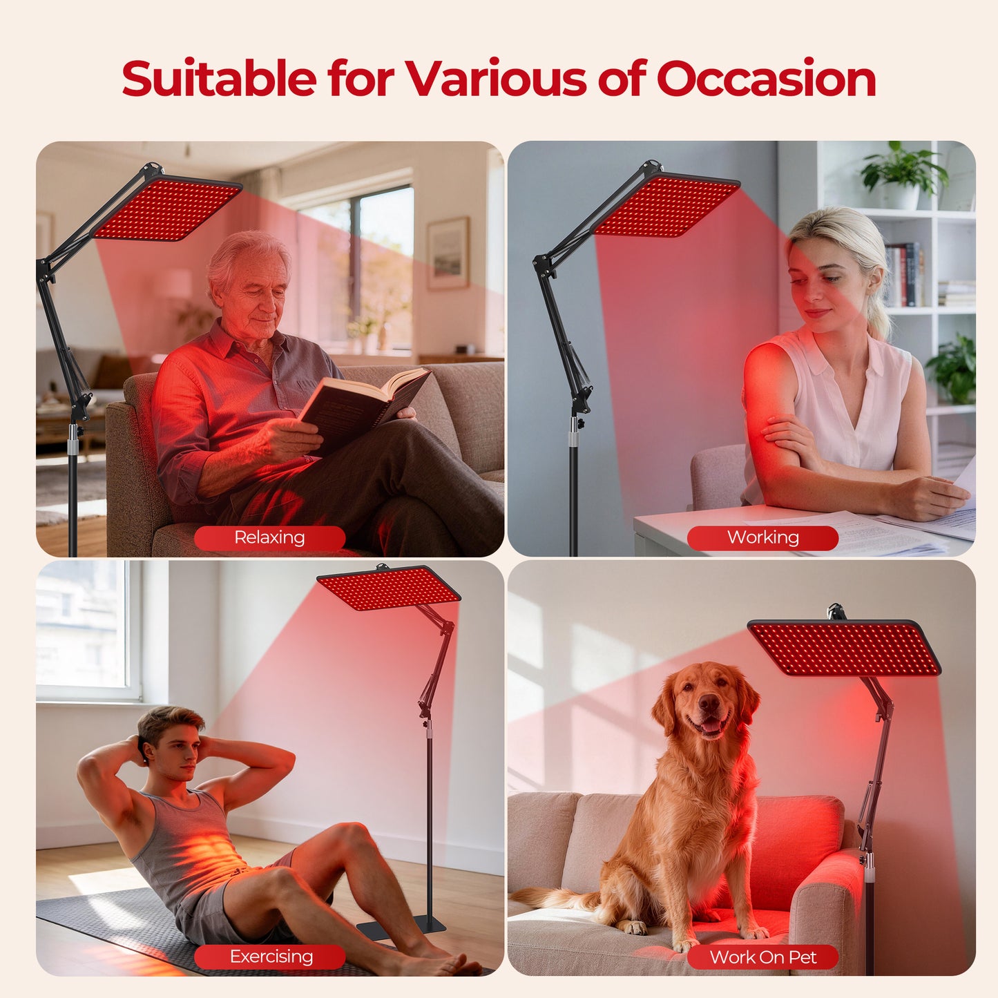 Morfone Red Light Lamp for Body Face,660nm 850nm 940nm Infrared Light device with Large Panel and Adjustable Stand, Gift for Women Mom Men, Black