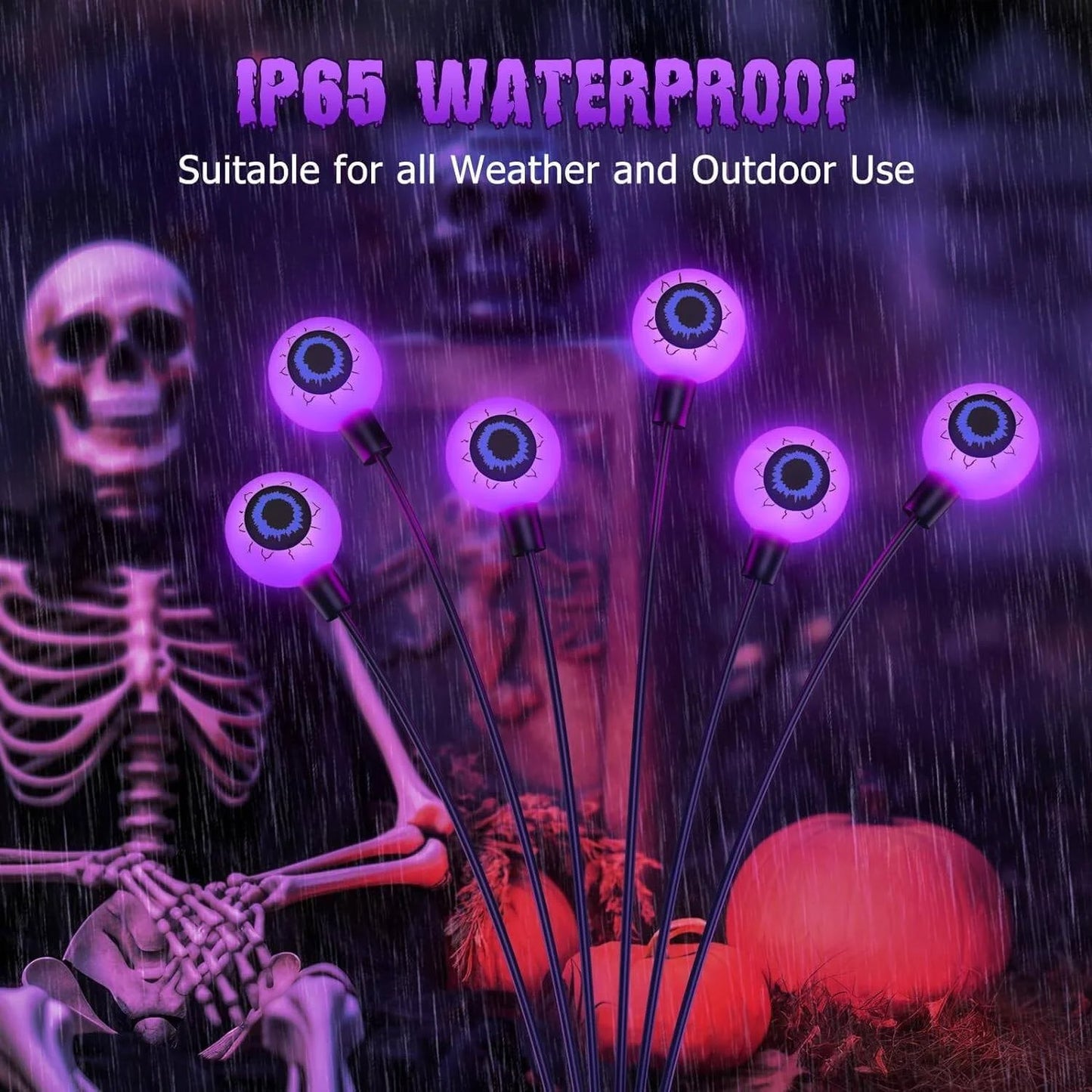 Morfone Halloween Decorations Outdoor, 2 Pack 12 LEDs Solar Scary Eyeball Lights, Waterproof Eyeball Swaying Firefly Lights, Halloween Path Lights for Garden Yard Party, Purple