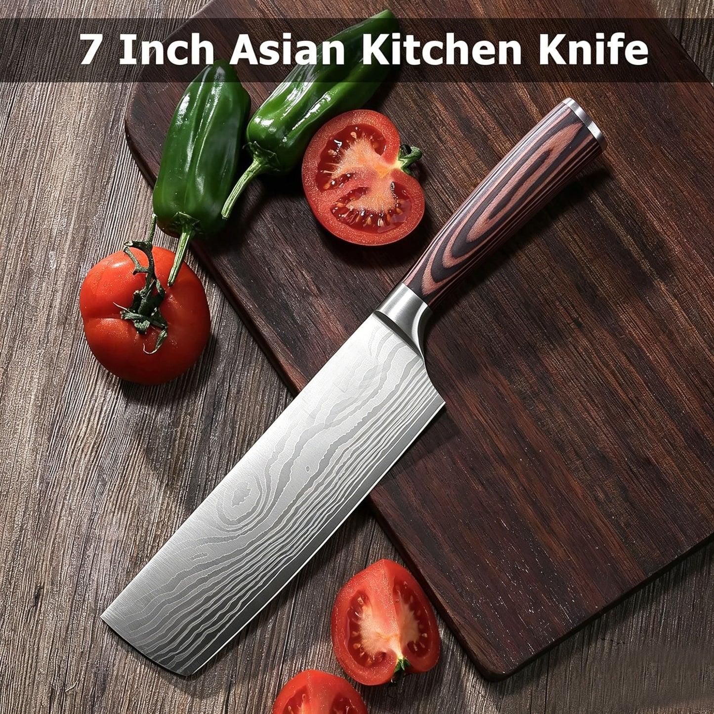 ACMETOP 7 Inch Nakiri Knife, Japanese High Carbon Stainless Steel Chef Knife, Multipurpose Meat Cleaver Sharp Kitchen Knife with Ergonomic Pakkawood Handle