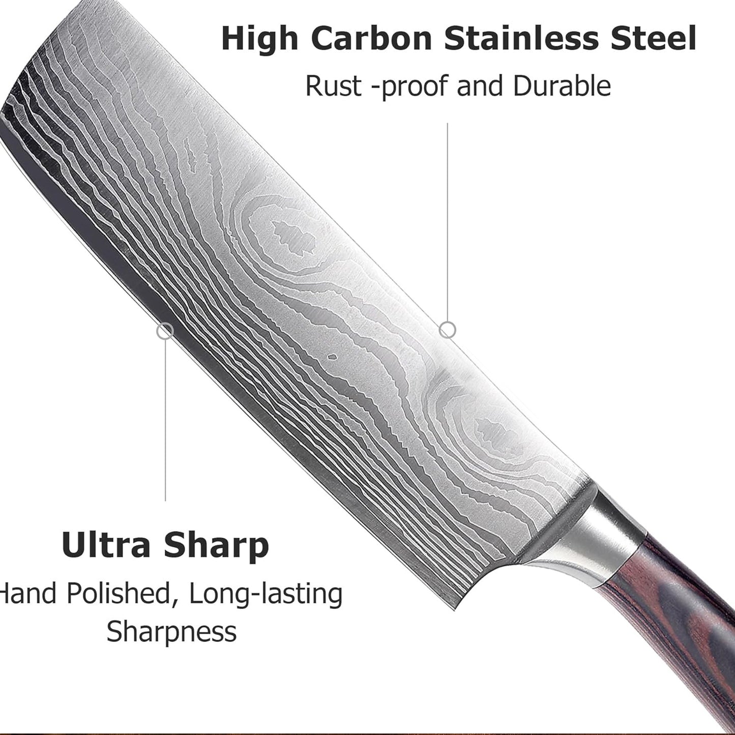 ACMETOP 7 Inch Nakiri Knife, Japanese High Carbon Stainless Steel Chef Knife, Multipurpose Meat Cleaver Sharp Kitchen Knife with Ergonomic Pakkawood Handle