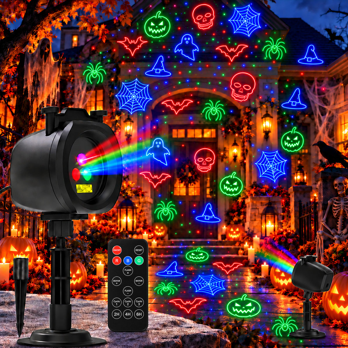 Morfone Halloween Projector Lights, 2 in 1 Waterproof Holiday Projector Lights with Remote, Halloween Decorations Lighting for Outside Home Party House Decor