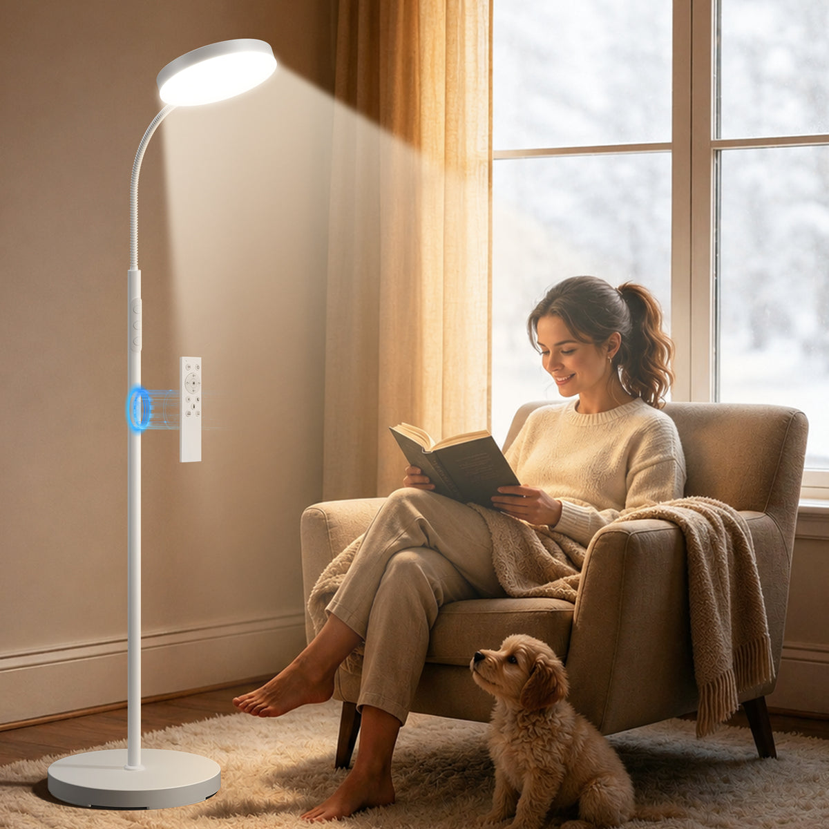 Morfone Happy Light Therapy Lamp,11000 Lux Sunlight Lamp with Remote Control, UV-Free LED