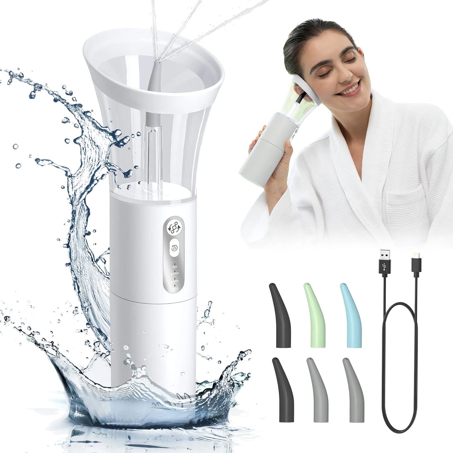Morfone Ear Wax Removal with One-Piece Waste Tank, Ear Cleaner with Water Temperature Sensor, 4 Pressure Settings, Ear Cleaning Kit for Ear Wax Buildup & USB-C Cable, IPX6