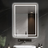 Anoak LED Bathroom Mirror, 24"x 32" Lighted Anti-fog LED Bathroom Vanity Mirror with Dual Light Source, 3 Color Lights, Horizontal & Vertical