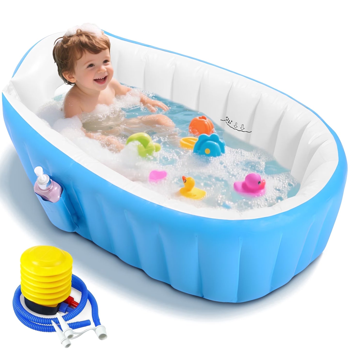 Anoak Inflatable Baby Bathtub for Newborn to Toddler, Portable Travel Infant Baby Bath Tub, Toddler Bathtub with Air Pump, Foldable Non-Slip Shower Basin Collapsible Baby Tub, Blue
