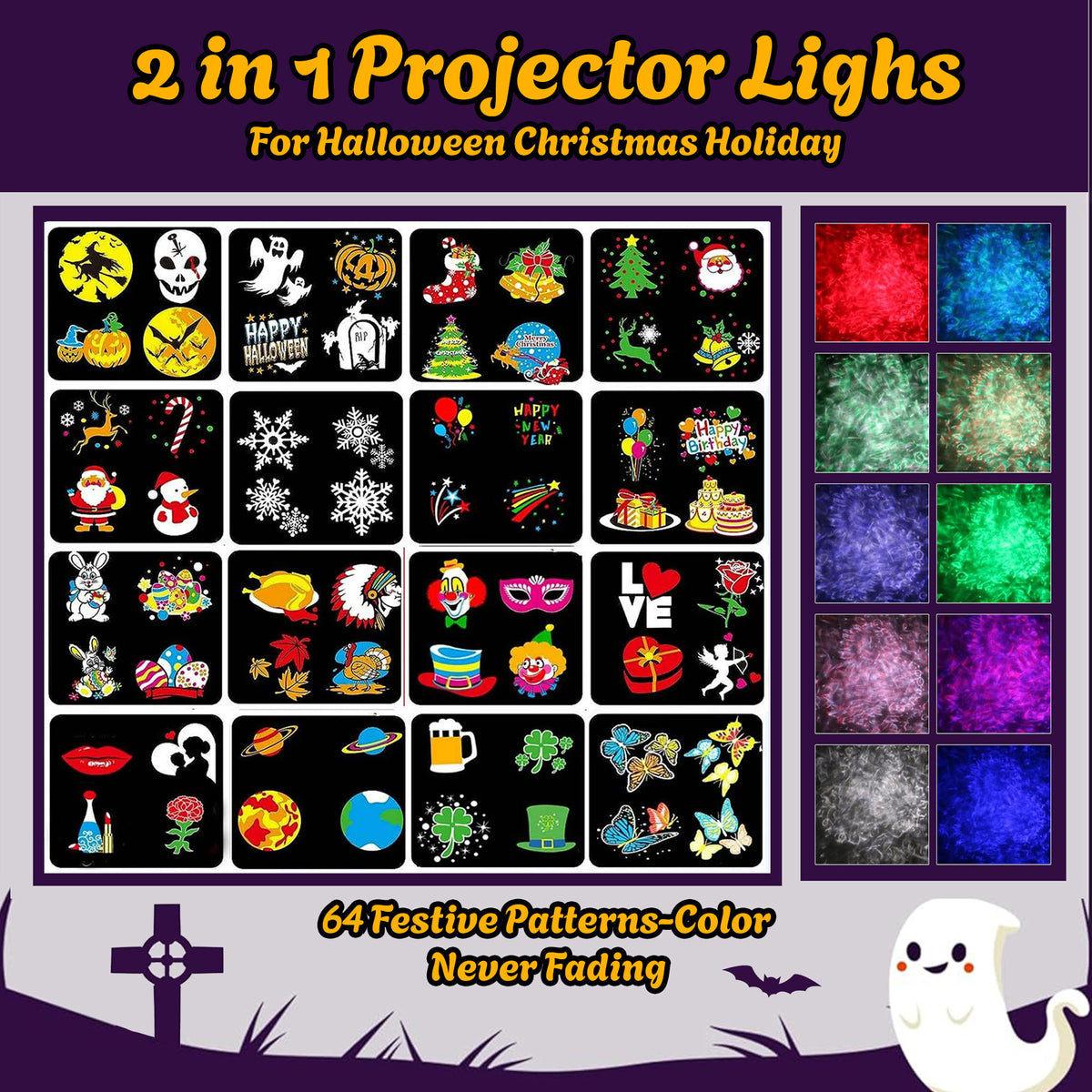 Morfone Halloween Projector Lights Outdoor, 2-in-1 HD Holiday Projector with Remote Control, Waterproof Halloween Decorations for Yard Party