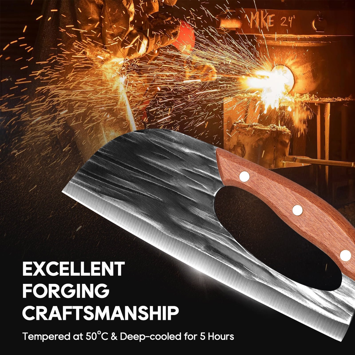 Acmetop Chef Knife, High Carbon Steel Kitchen Knife for Meat Cutting, Slicing, Camping, BBQ – Essential Kitchen Tool