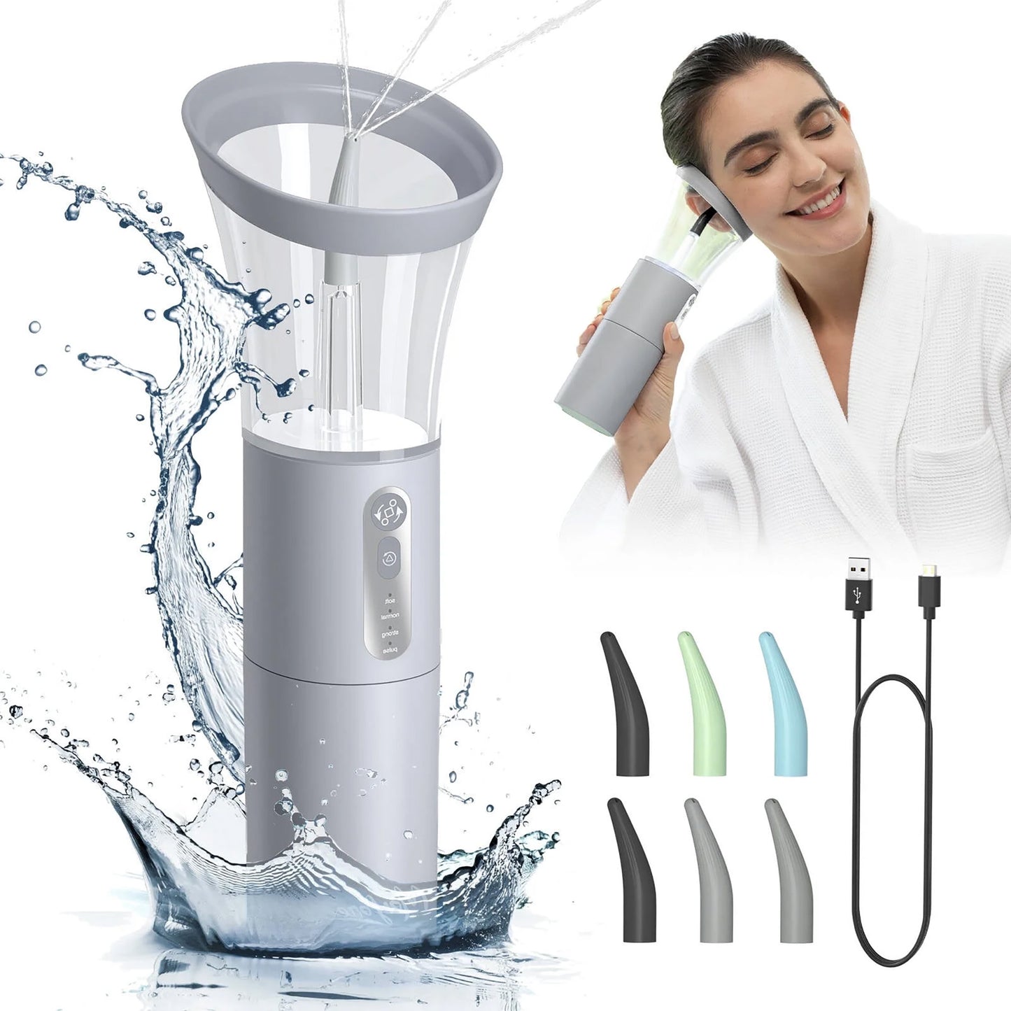Morfone Ear Wax Removal with One-Piece Waste Tank, Ear Cleaner with Water Temperature Sensor, 4 Pressure Settings, Ear Cleaning Kit for Ear Wax Buildup & USB-C Cable, IPX6