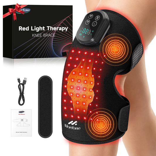 Morfone Red Light Knee Massager with Heat & Vibration, 660nm 850nm Infrared & Red Light for Knee Elbow, Cordless Heated Knee Brace, Gifts for Women Men