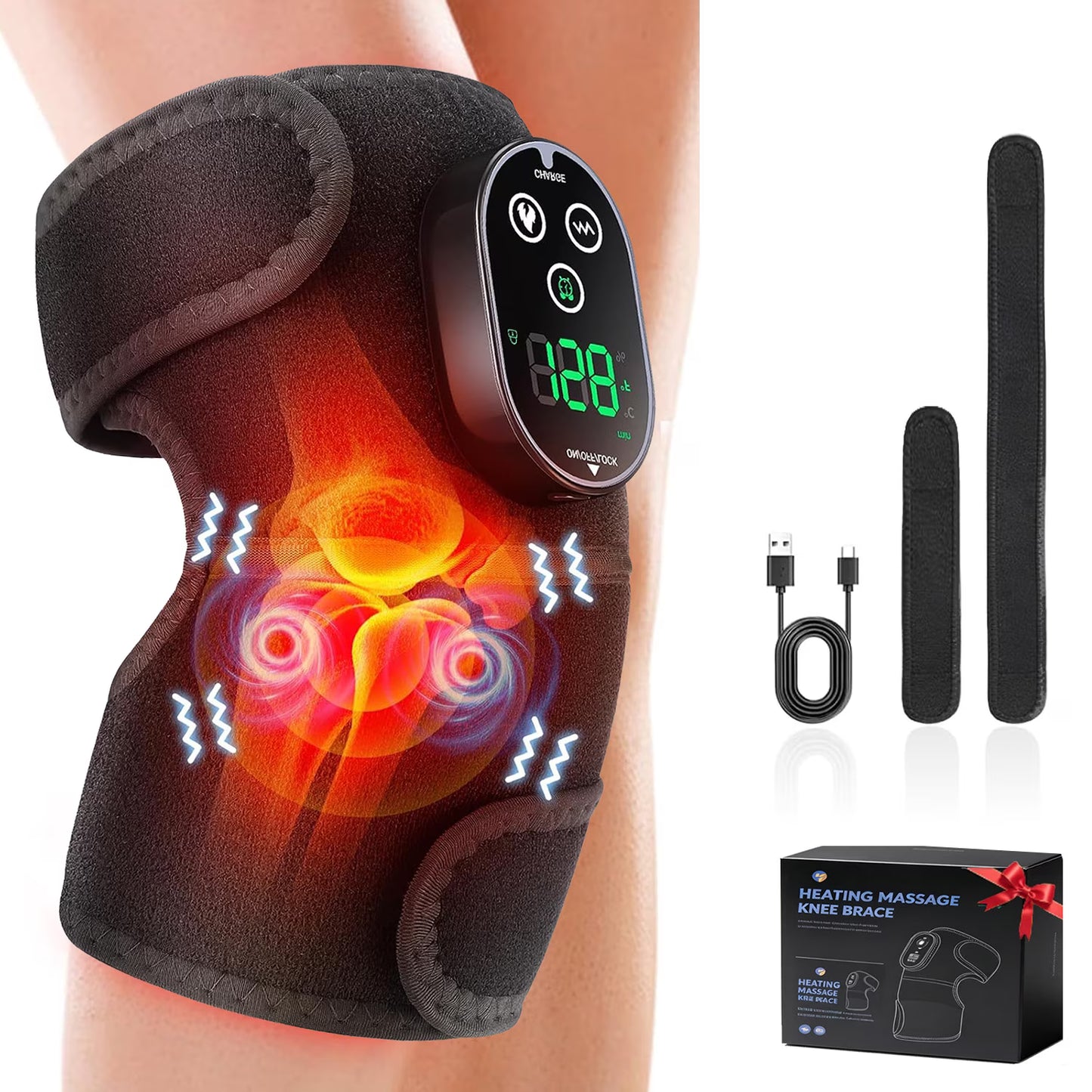 Morfone Cordless Knee Massager with 6 Heat & 3 Vibration, 3-in-1 Heated Knee Brace Wrap, Heating Pad for Knee, Shoulder, Elbow