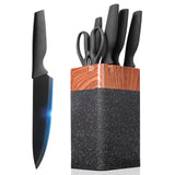 ACMETOP Knife Set, 7 Piece High Carbon Stainless Steel Kitchen Knife Block Set with Built in Sharpener, Black