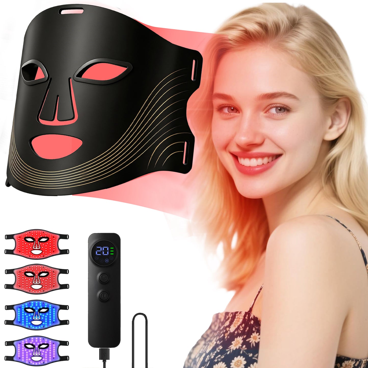 Morfone Red Light Therapy Mask for Face, 4 Modes Led Face Mask, 850NM Infrared & Red Light Mask at Home, Travel (Black)