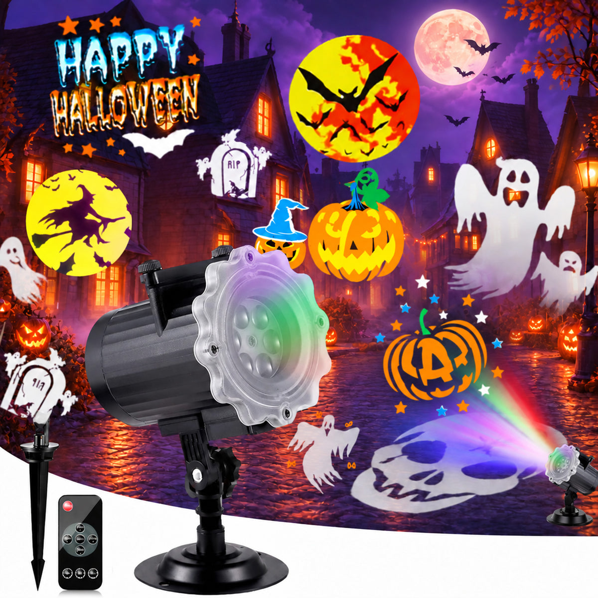 Anoak Halloween Projector Lights Outdoor, 16 HD Slides Waterproof Holiday Projector with Remote for Halloween Xmas Party Garden Yard Decor