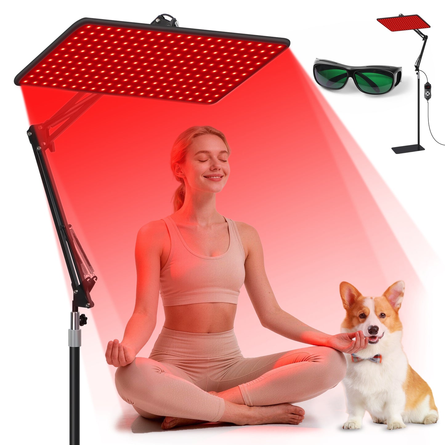 Morfone Red Light Lamp for Body Face,660nm 850nm 940nm Infrared Light device with Large Panel and Adjustable Stand, Gift for Women Mom Men, Black